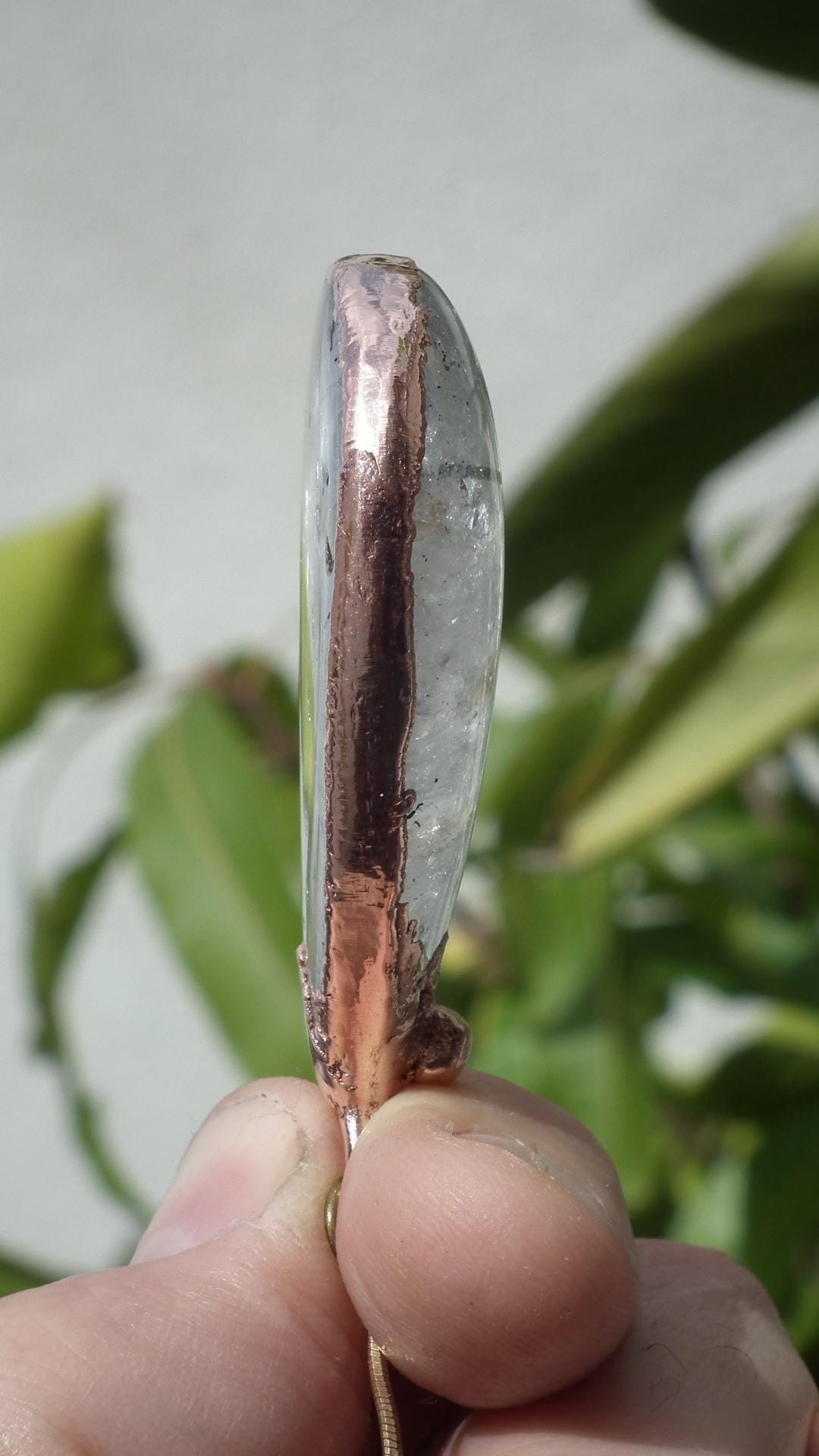 Electroformed copper Rutilated quartz pendant