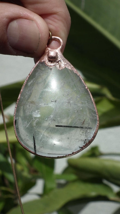 Electroformed copper Rutilated quartz pendant