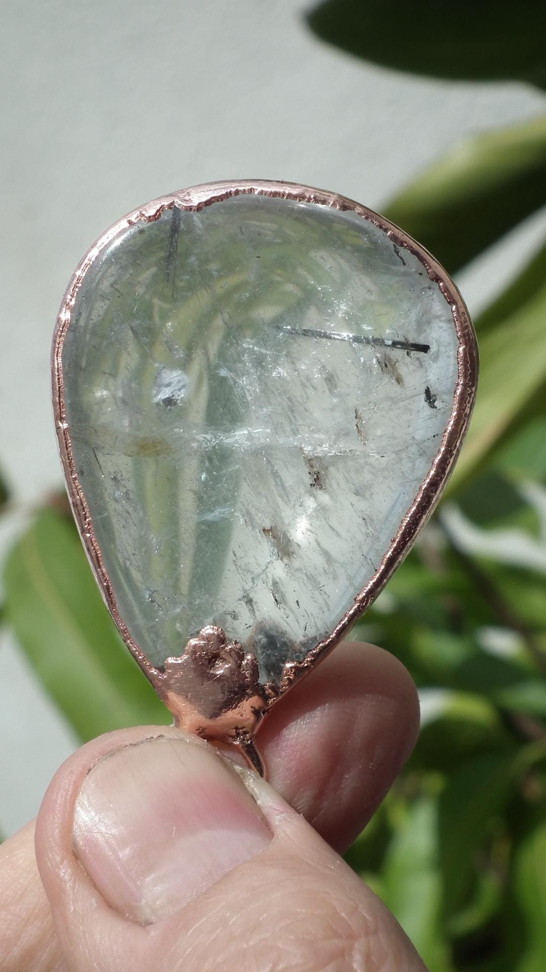 Electroformed copper Rutilated quartz pendant