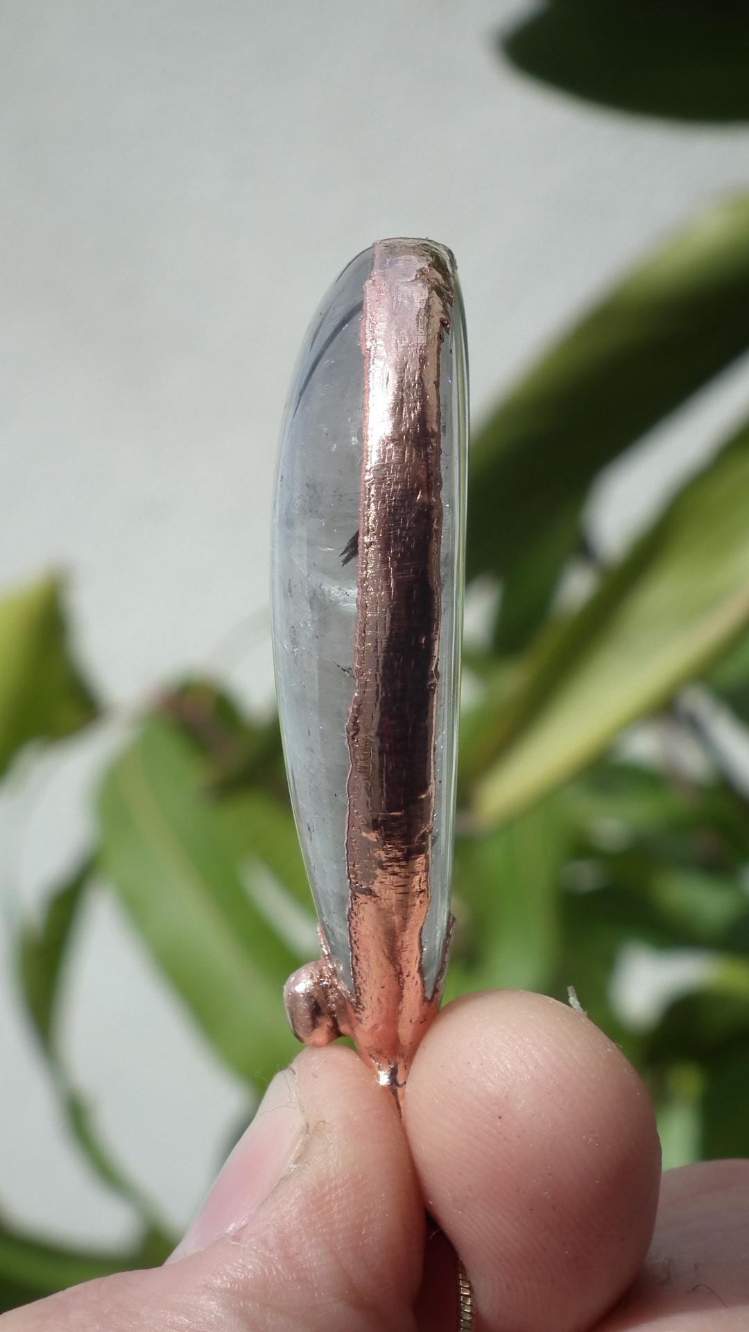 Electroformed copper Rutilated quartz pendant