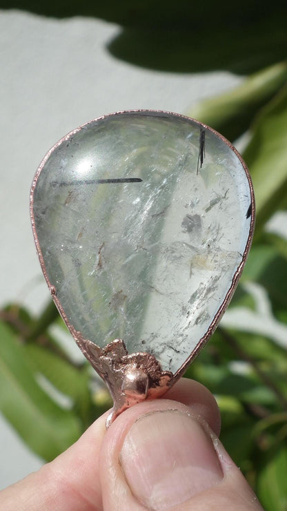 Electroformed copper Rutilated quartz pendant