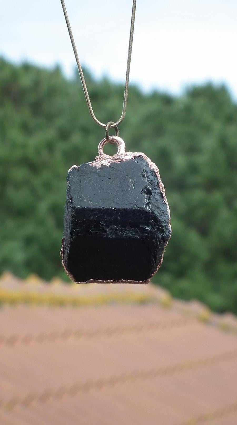 Black tourmaline pendant / raw black tourmaline