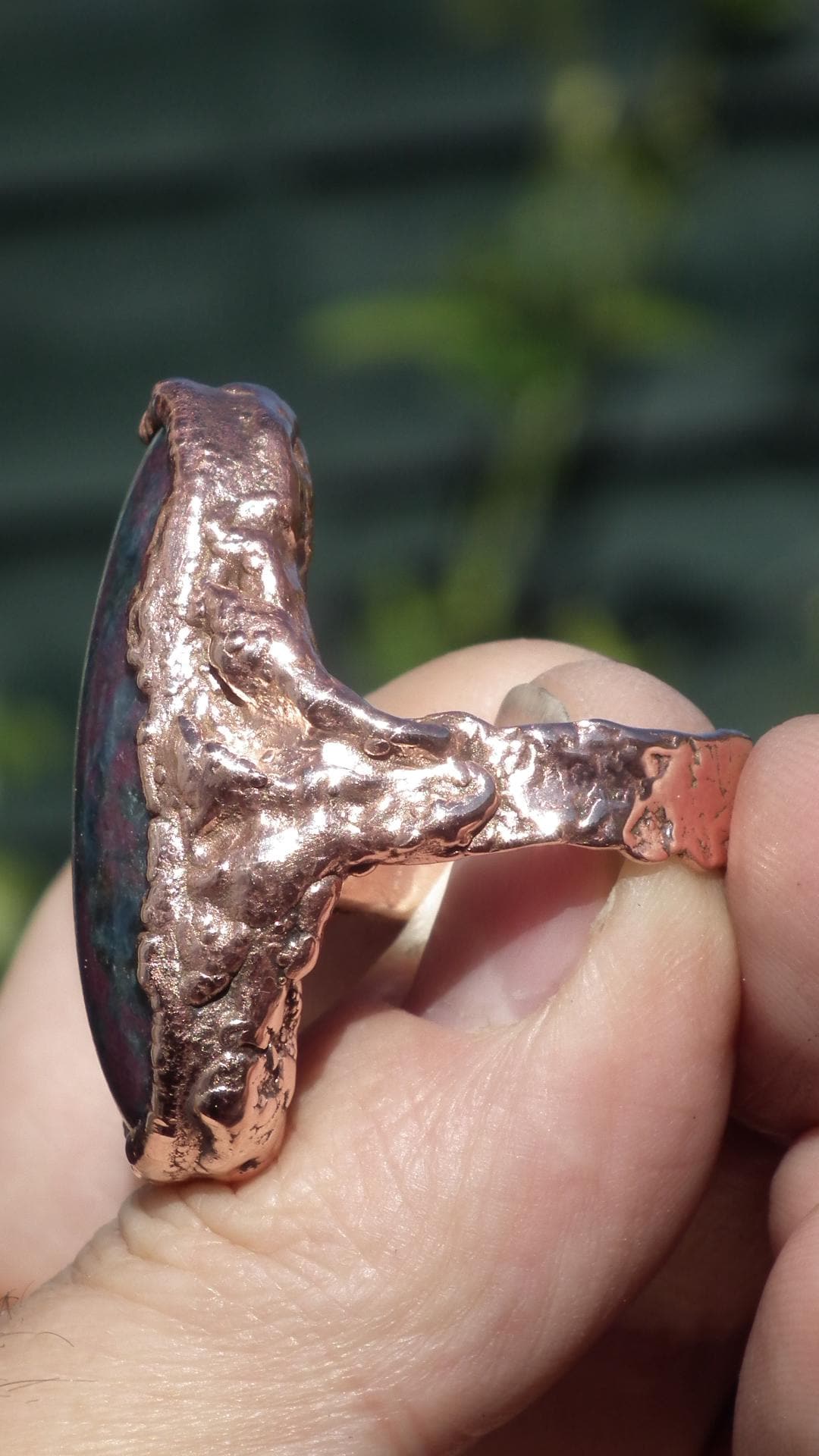 Electroformed Copper Ruby in Kyanite ring