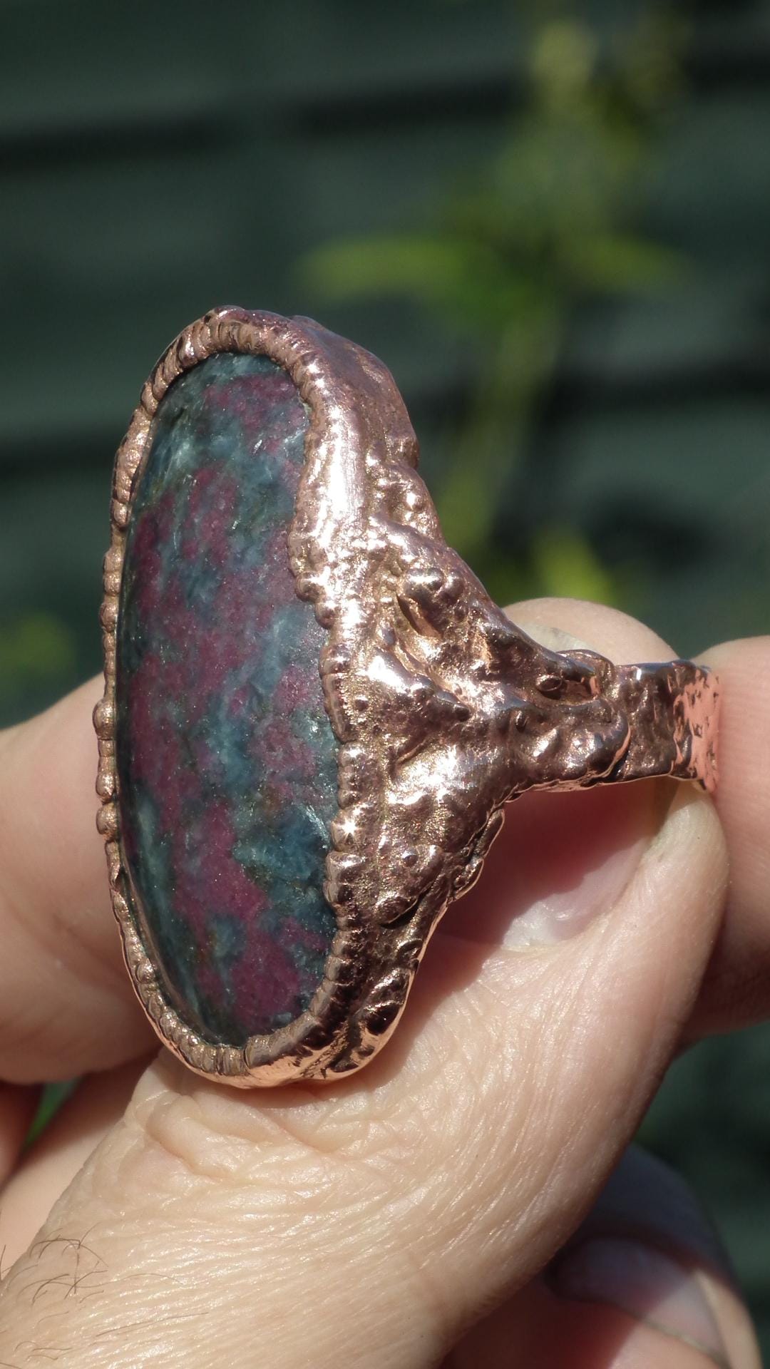 Electroformed Copper Ruby in Kyanite ring