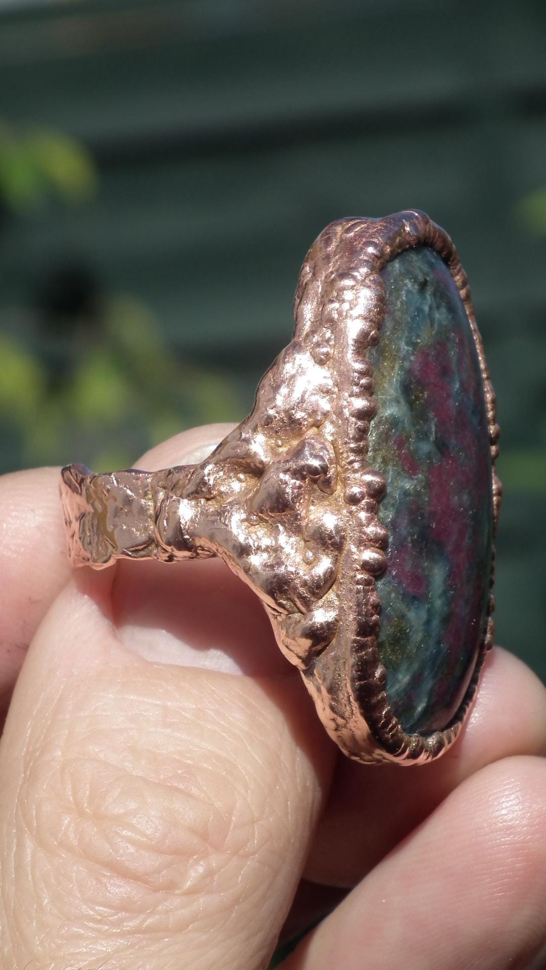Electroformed Copper Ruby in Kyanite ring