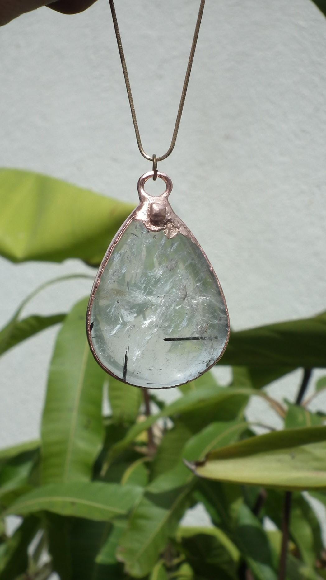 Electroformed copper Rutilated quartz pendant