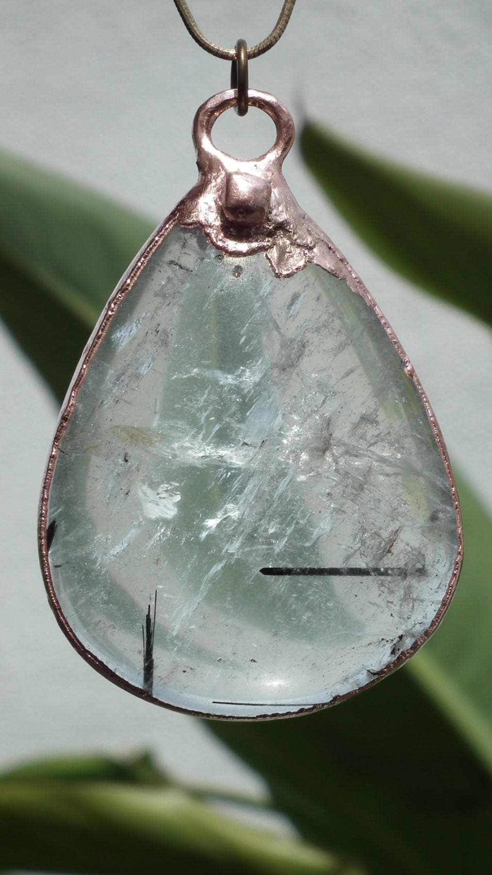 Electroformed copper Rutilated quartz pendant