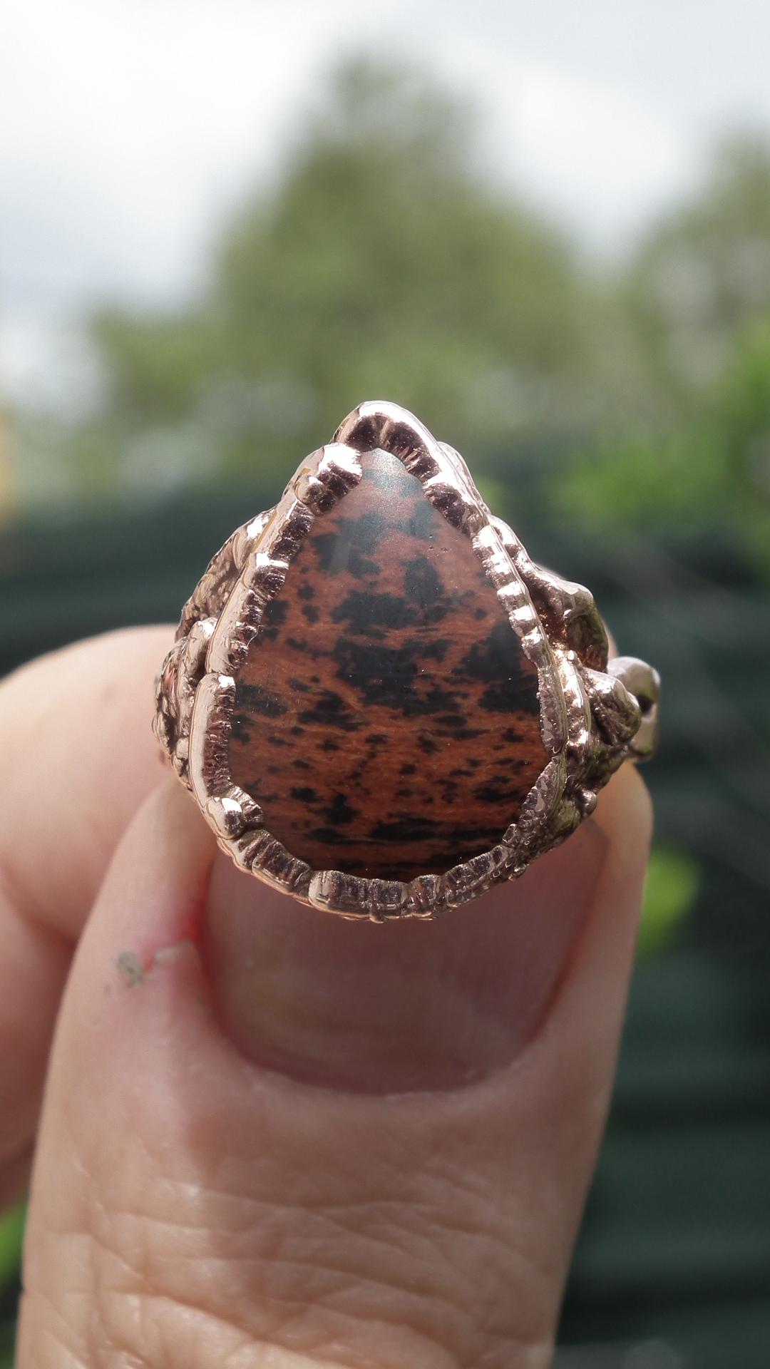 Electroformed Copper Mahogany Obsidian Ring