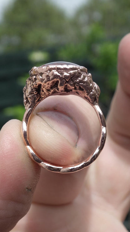 Electroformed Copper Mahogany Obsidian Ring