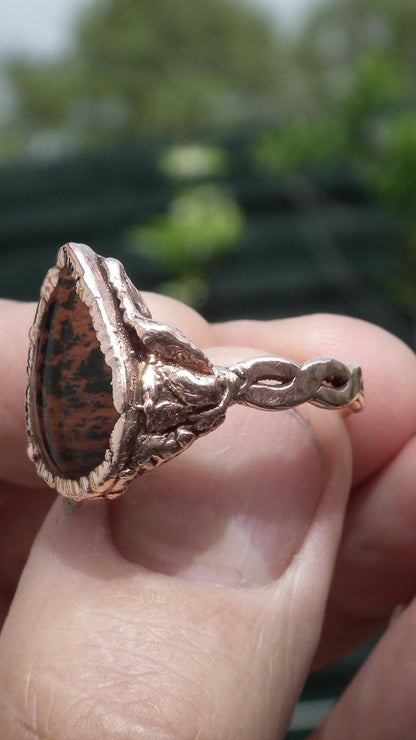 Electroformed Copper Mahogany Obsidian Ring