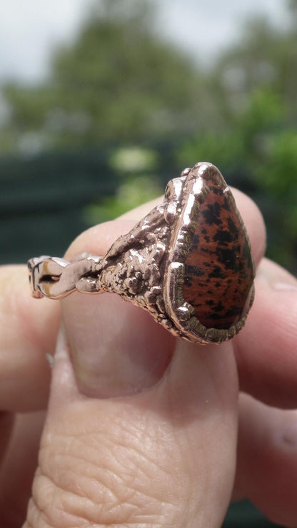 Electroformed Copper Mahogany Obsidian Ring