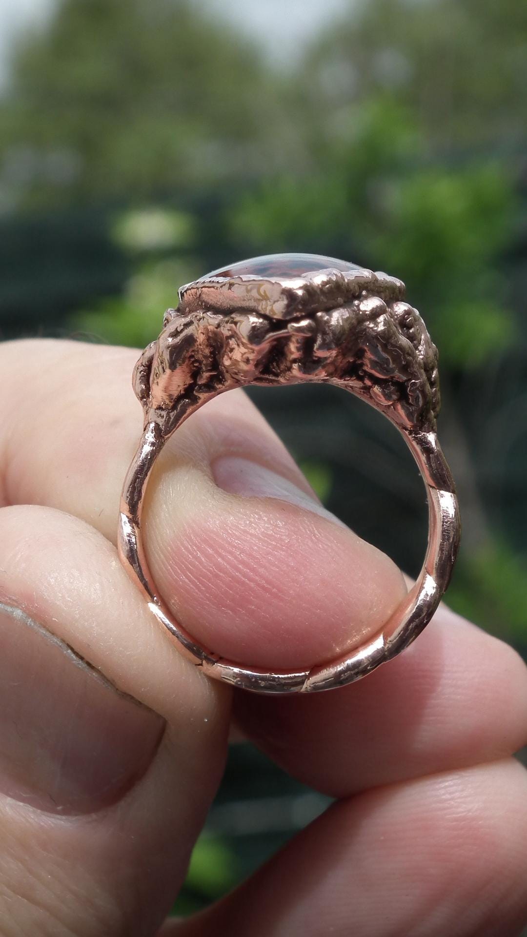 Electroformed Copper Mahogany Obsidian Ring