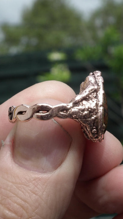 Electroformed Copper Mahogany Obsidian Ring