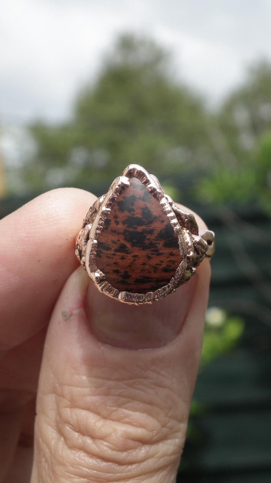 Electroformed Copper Mahogany Obsidian Ring