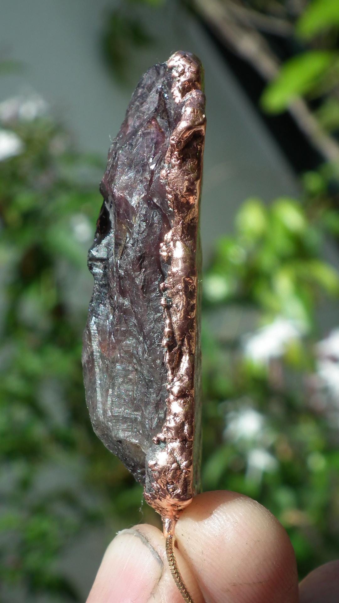Electroformed copper Super 7 necklace // Super 7 crystal // Amethyst cacoxenite