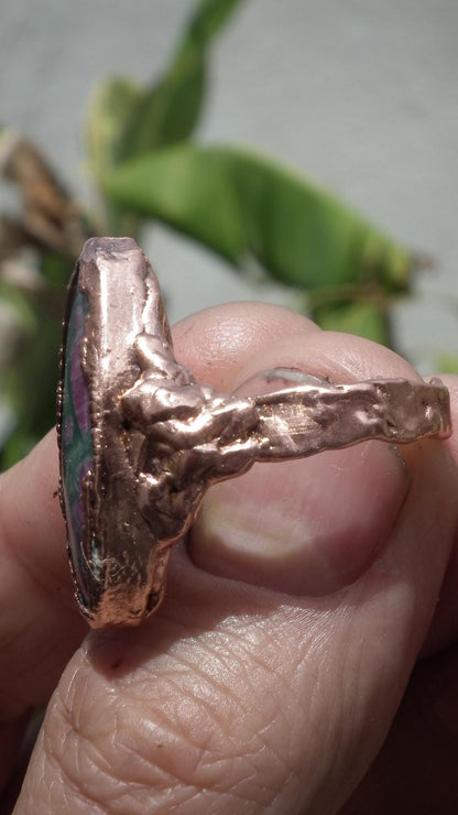 Electroformed Copper Ruby fuchsite ring