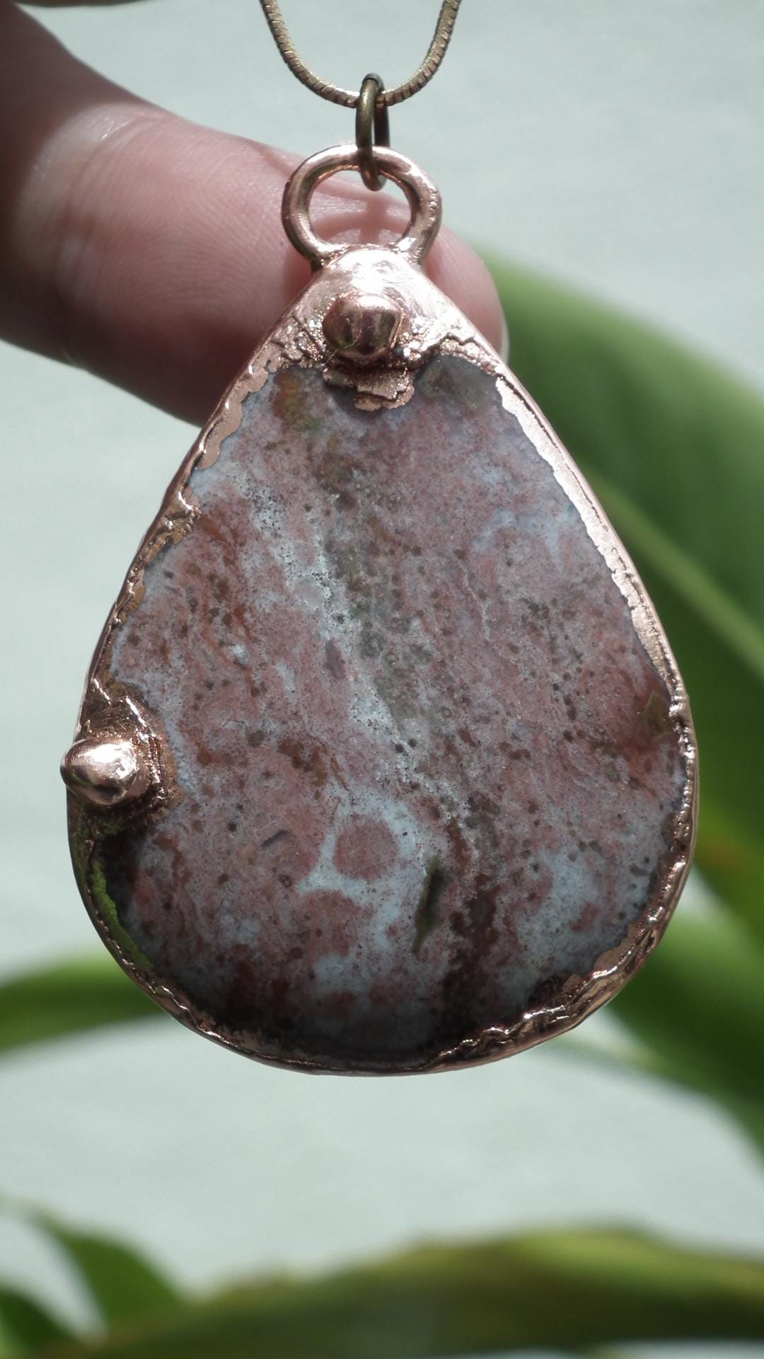 Copper Rhodonite pendant / Electroformed copper