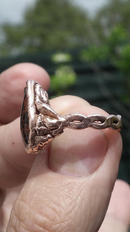 Electroformed Copper Mahogany Obsidian Ring