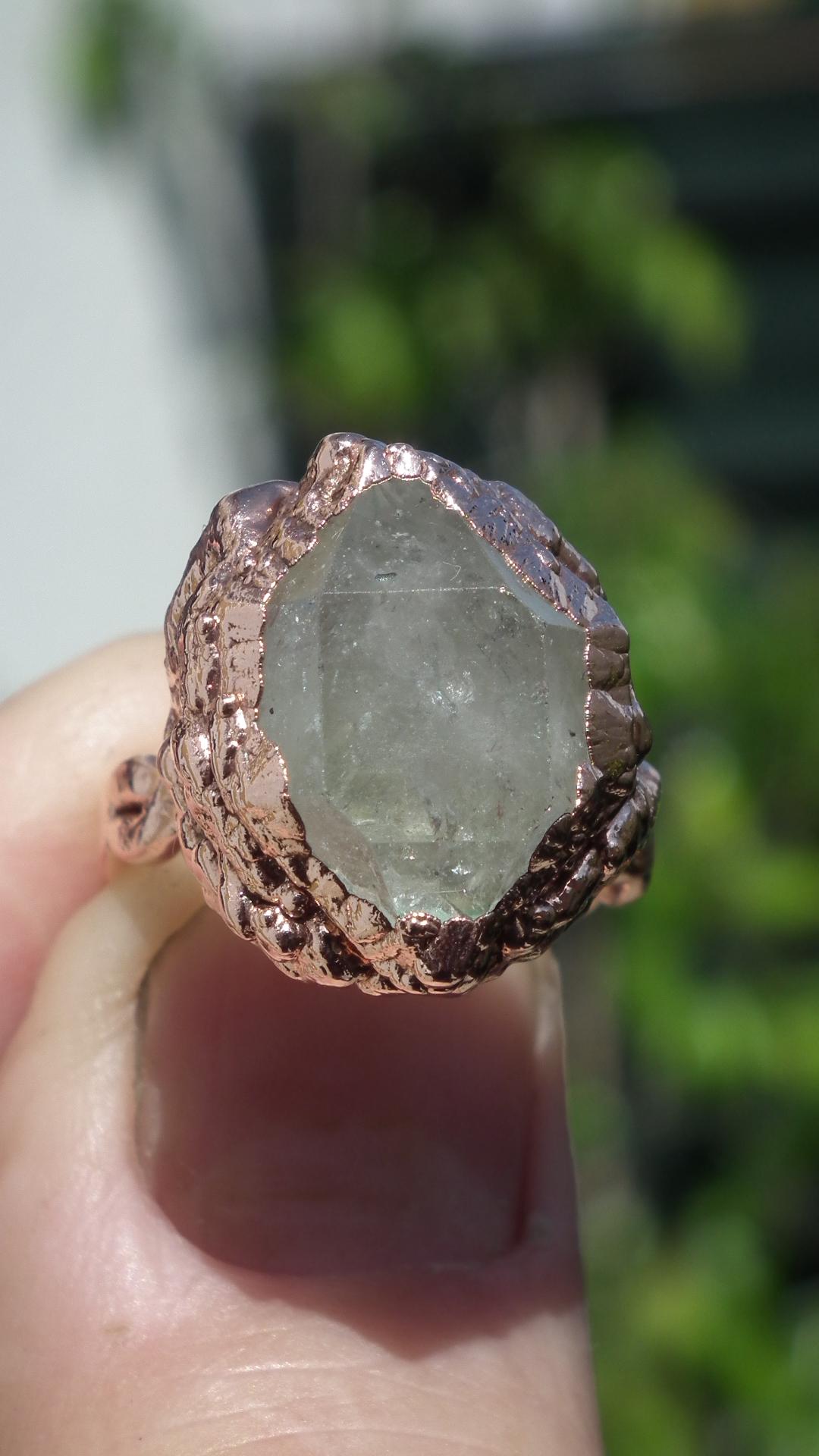 Herkimer diamond ring / Electroformed Copper