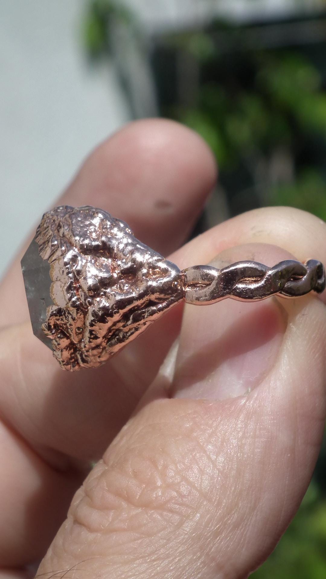 Herkimer diamond ring / Electroformed Copper