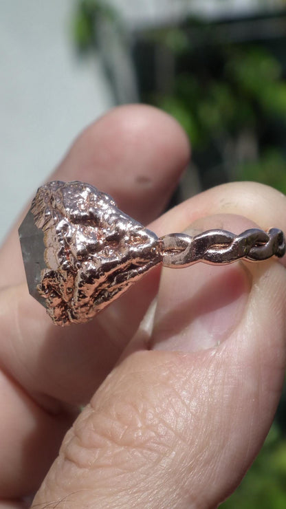 Herkimer diamond ring / Electroformed Copper