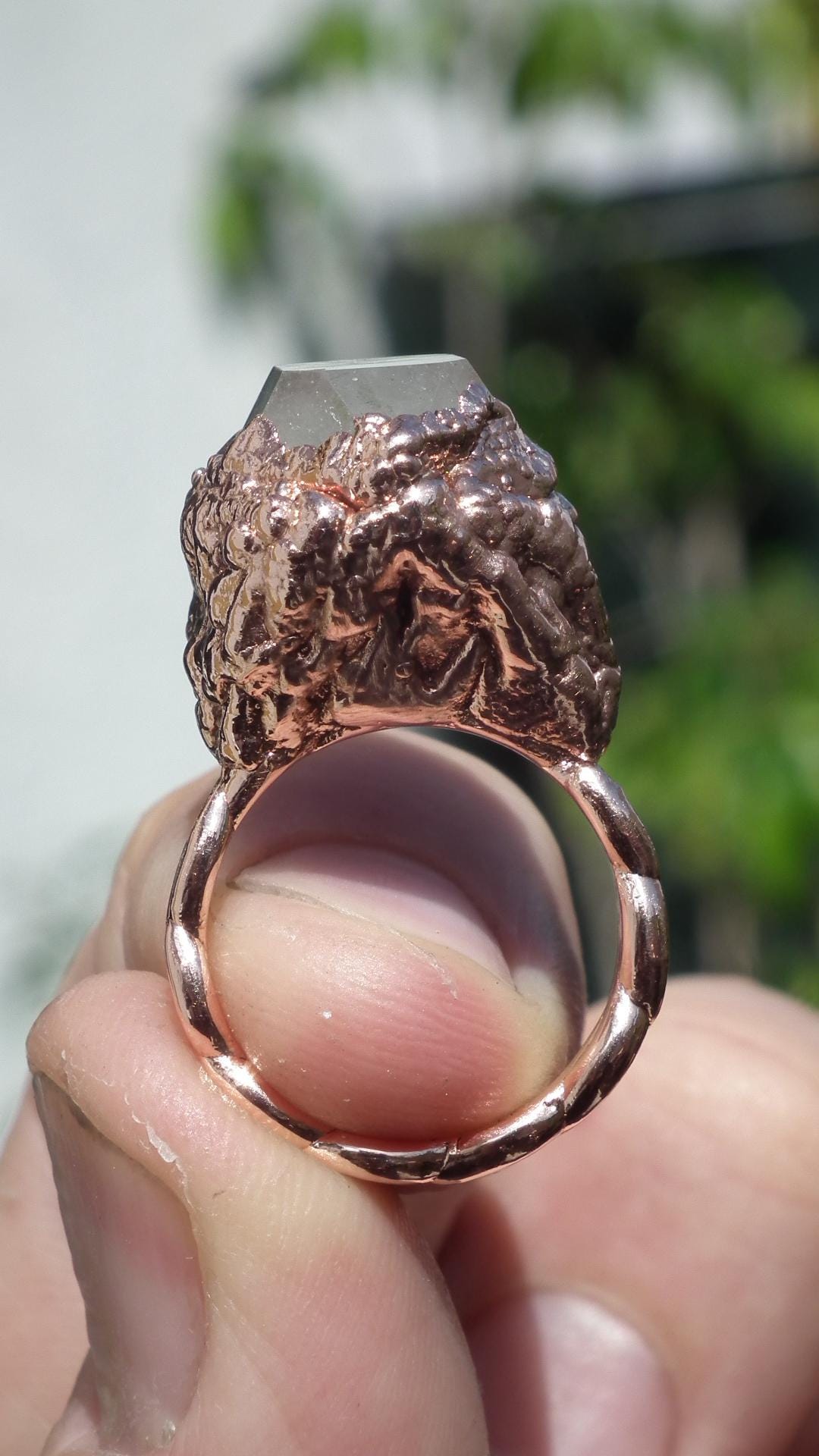 Herkimer diamond ring / Electroformed Copper