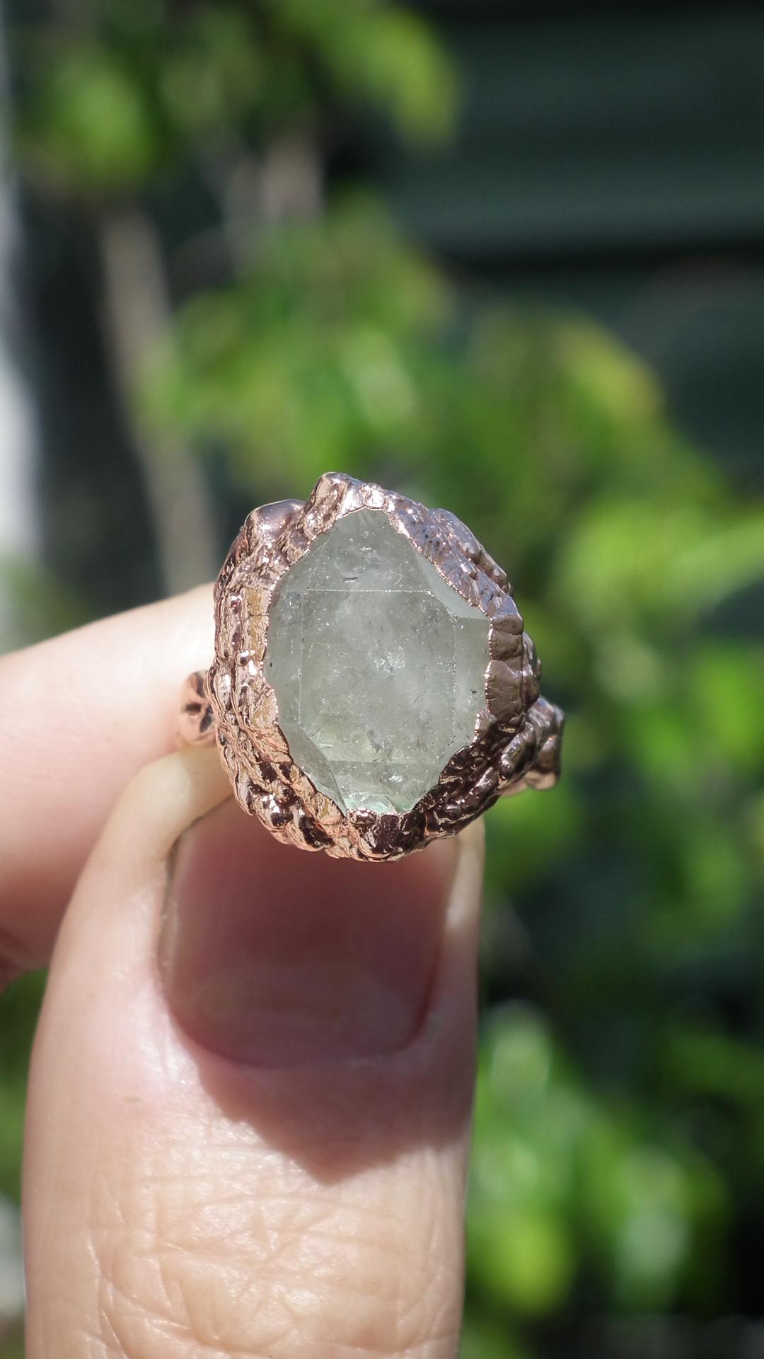 Herkimer diamond ring / Electroformed Copper