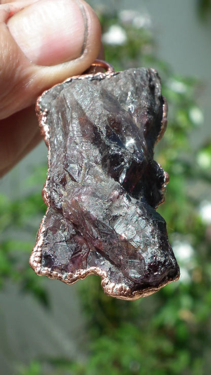 Electroformed copper Super 7 necklace // Super 7 crystal // Amethyst cacoxenite