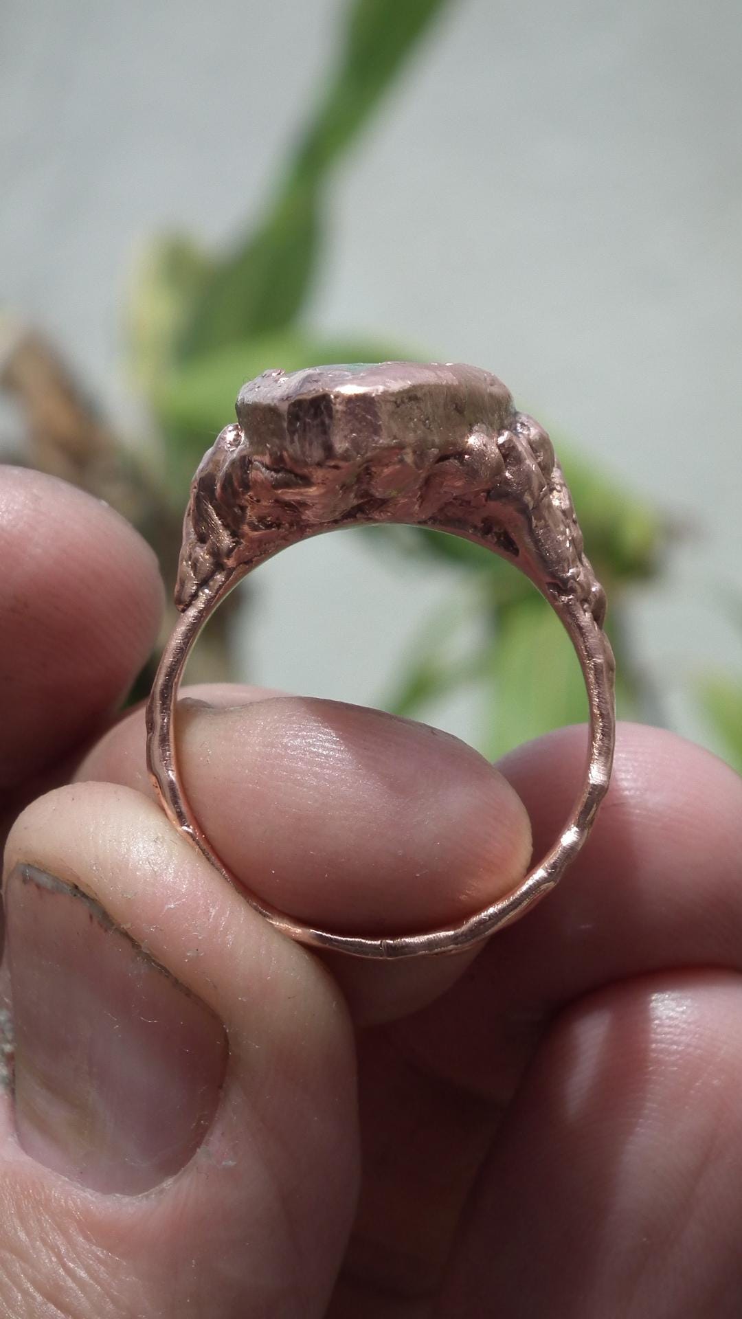 Electroformed Copper Ruby fuchsite ring