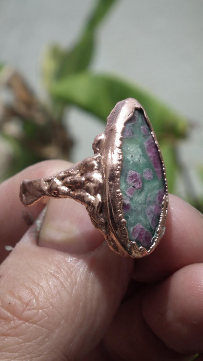 Electroformed Copper Ruby fuchsite ring