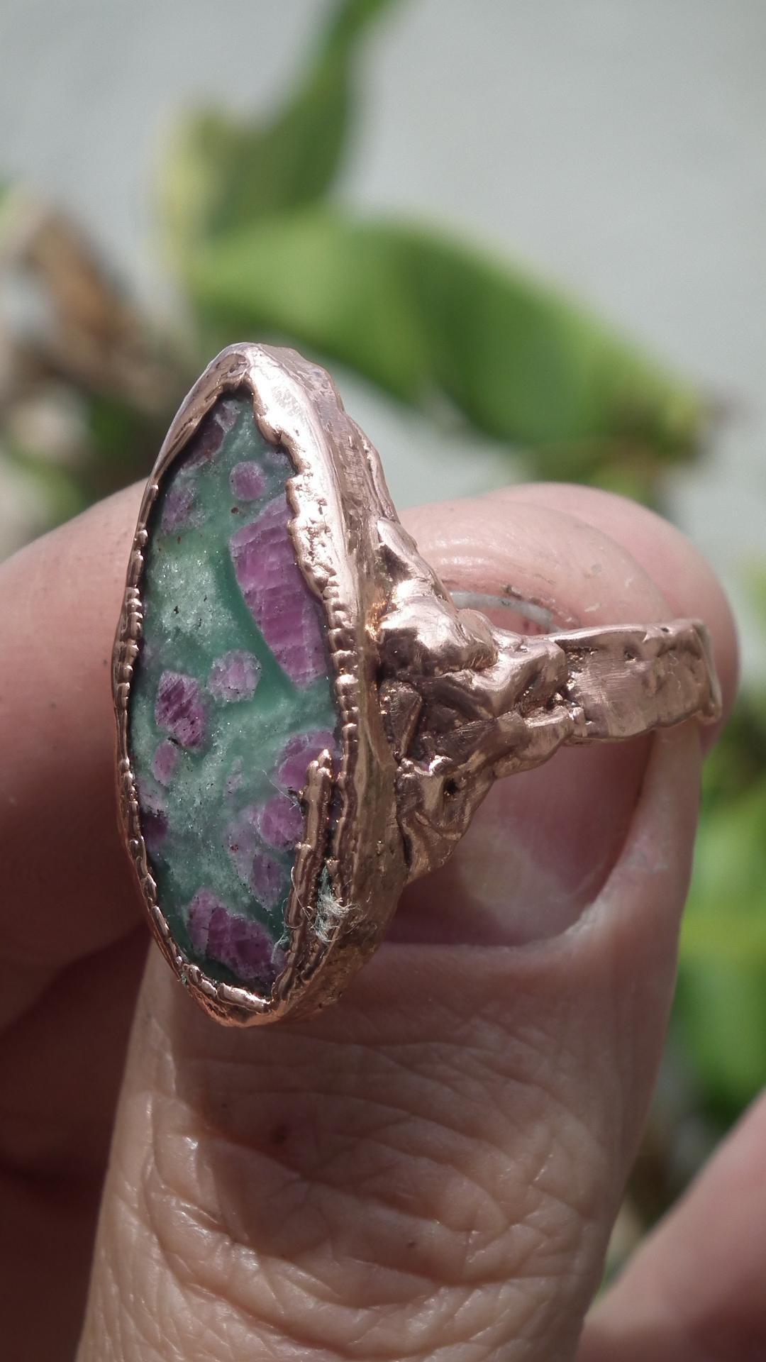 Electroformed Copper Ruby fuchsite ring