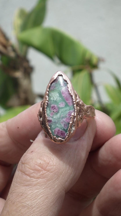 Electroformed Copper Ruby fuchsite ring