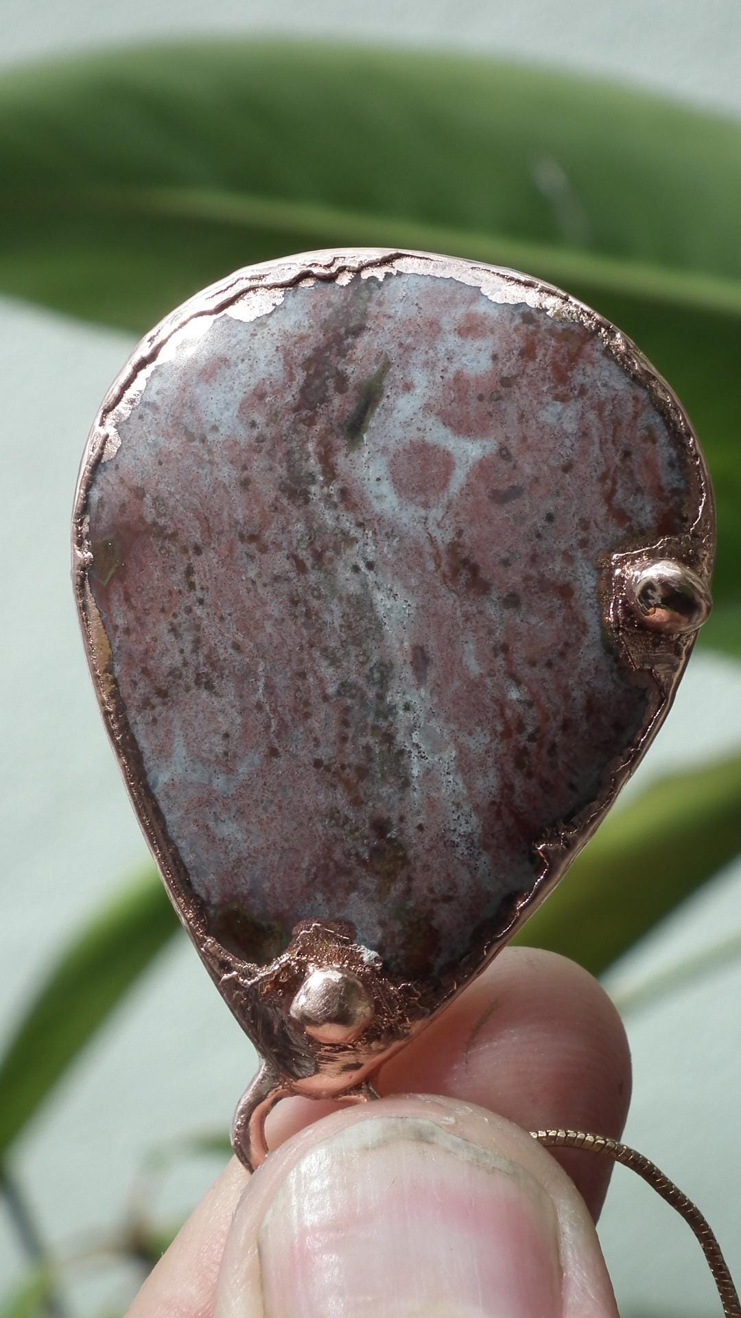 Copper Rhodonite pendant / Electroformed copper