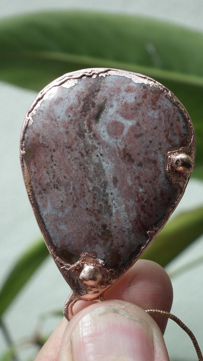 Copper Rhodonite pendant / Electroformed copper