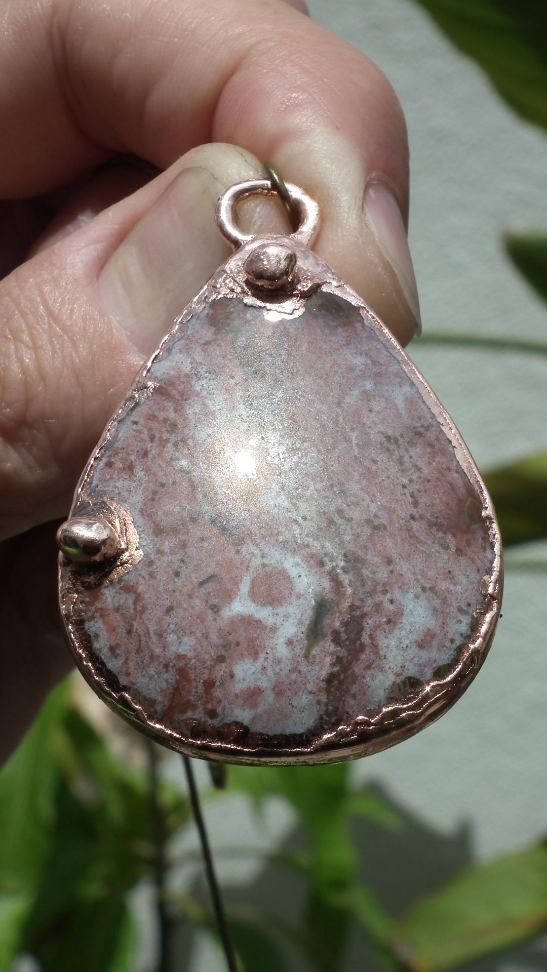Copper Rhodonite pendant / Electroformed copper