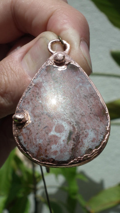 Copper Rhodonite pendant / Electroformed copper
