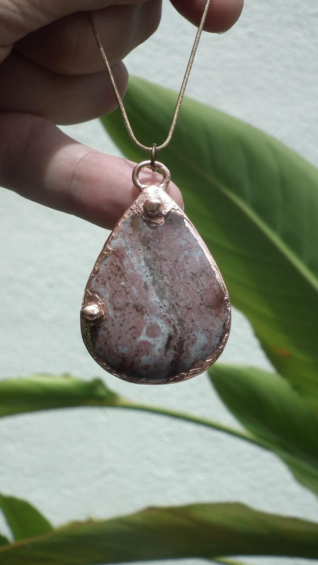 Copper Rhodonite pendant / Electroformed copper