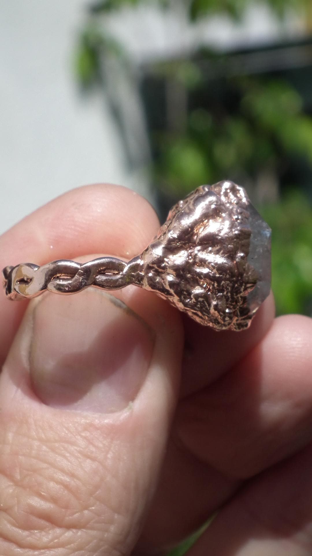 Herkimer diamond ring / Electroformed Copper