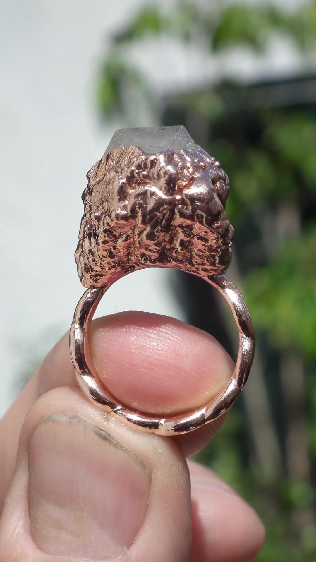 Herkimer diamond ring / Electroformed Copper