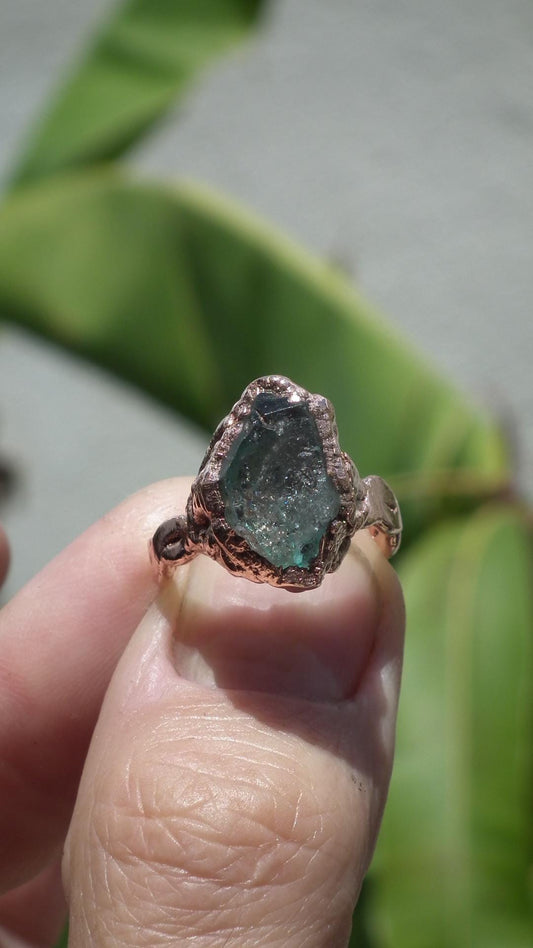 Electroformed Copper Herkimer diamond ring