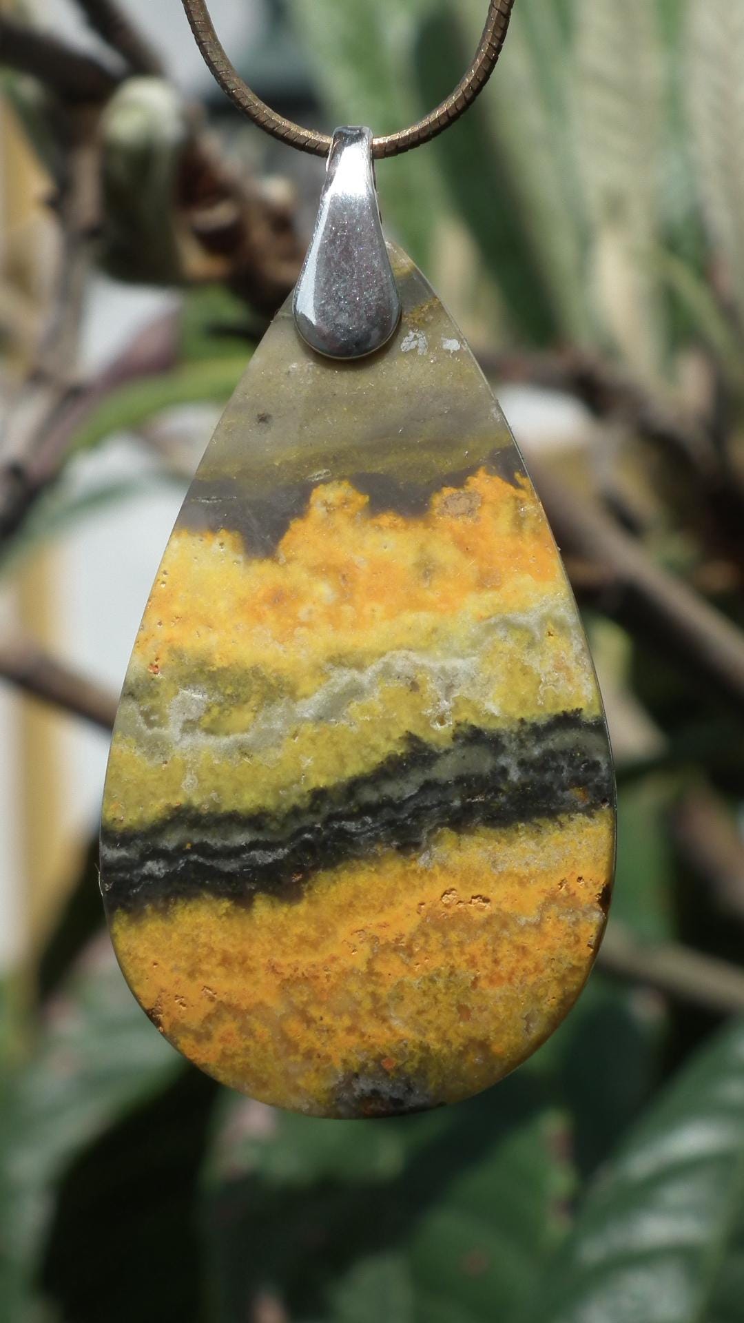 Yellow Bee Jasper pendant with sterling silver bail
