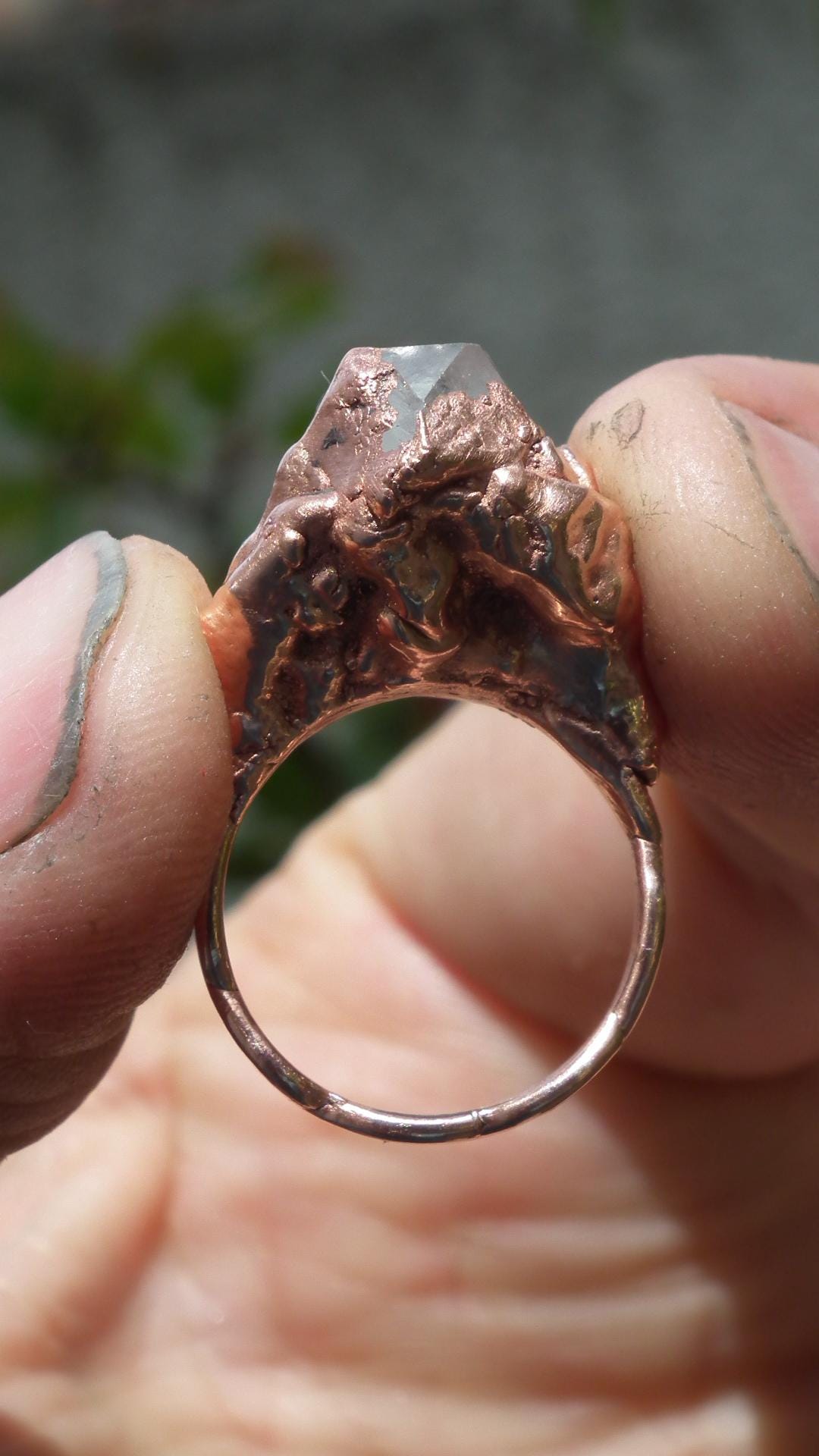 Electroformed Copper double terminated quartz ring