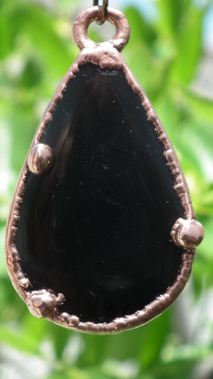 Copper Black obsidian necklace // Electroformed Copper // Free Copper Chain !