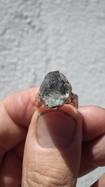 Herkimer diamond ring / Electroformed Copper