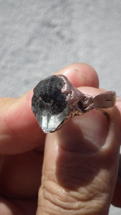 Herkimer diamond ring / Electroformed Copper