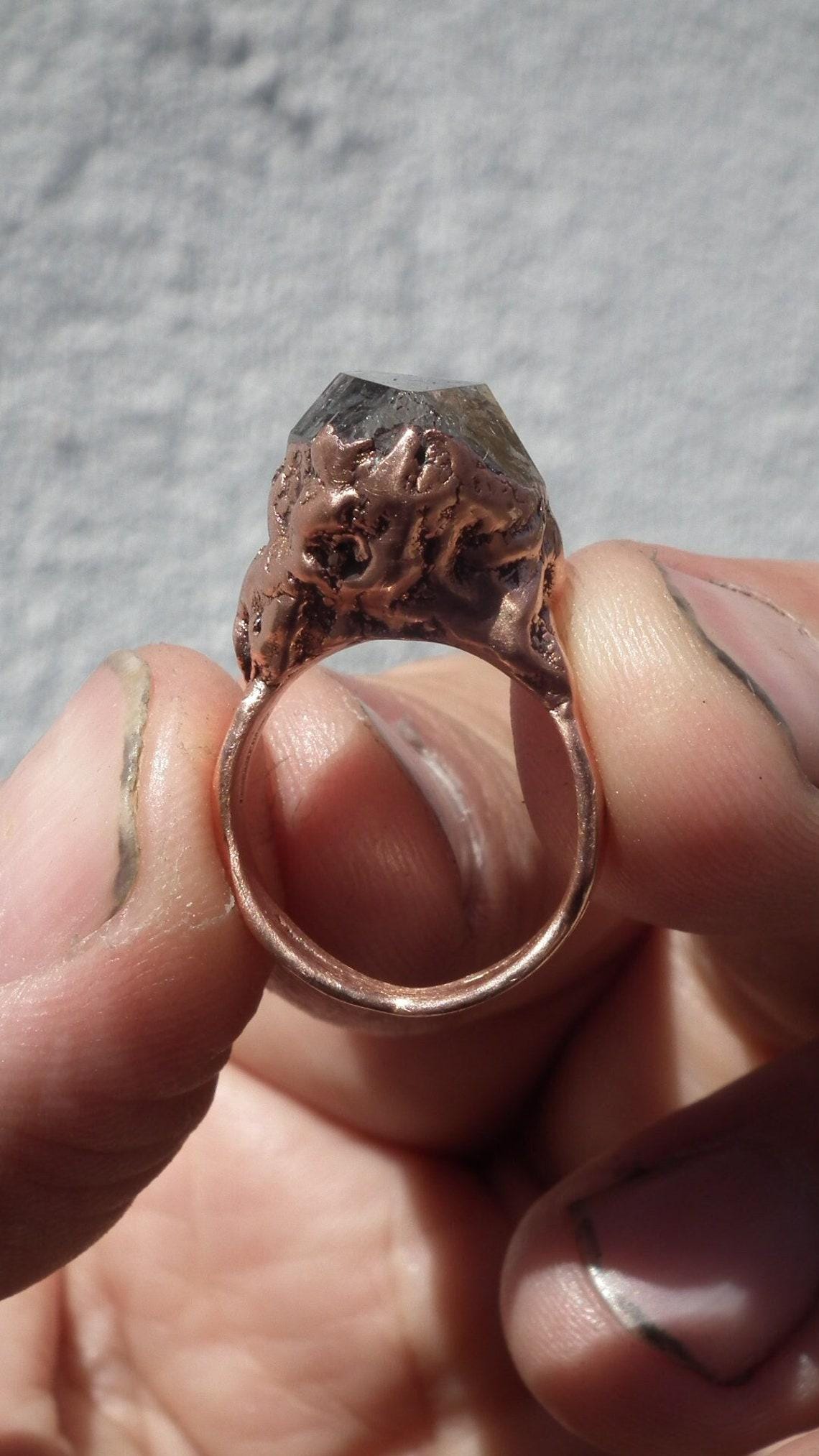Herkimer diamond ring / Electroformed Copper