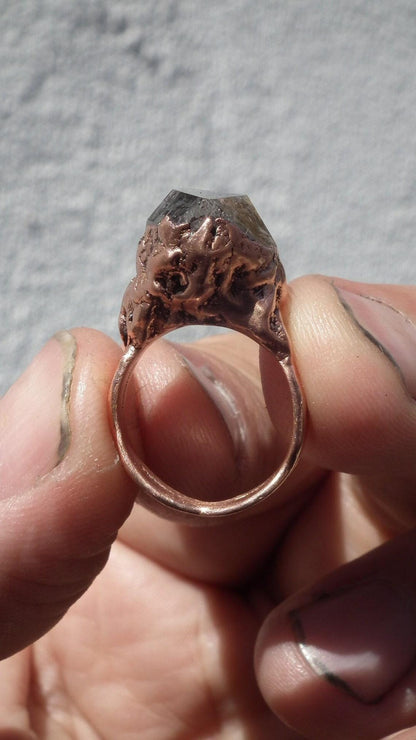 Herkimer diamond ring / Electroformed Copper