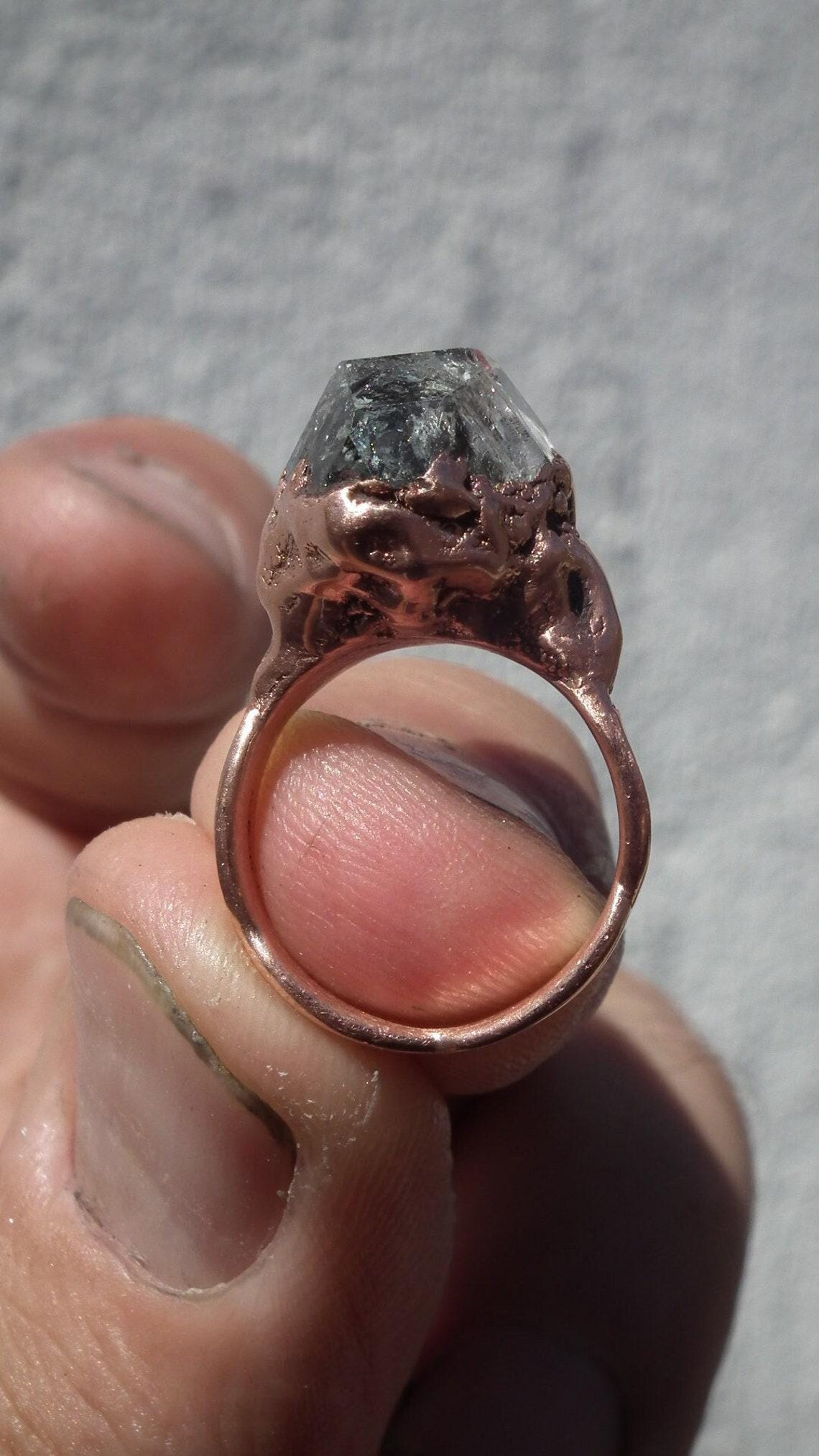 Herkimer diamond ring / Electroformed Copper