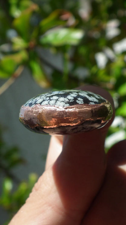Electroformed Copper Snowflake obsidian pendant