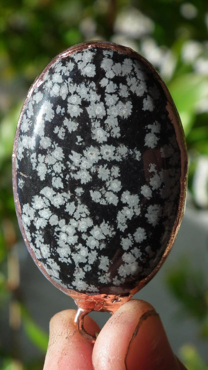 Electroformed Copper Snowflake obsidian pendant